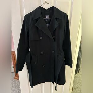GAP Black Trench Coat with Wide Lapels and Medium Length